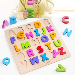 Wooden Alphabet Puzzle Toys, ABC Letter & Number Puzzle for Toddlers 18+ Months Old, Preschool Learning Toys for Kids, Educational Gifts for Boys and Girls